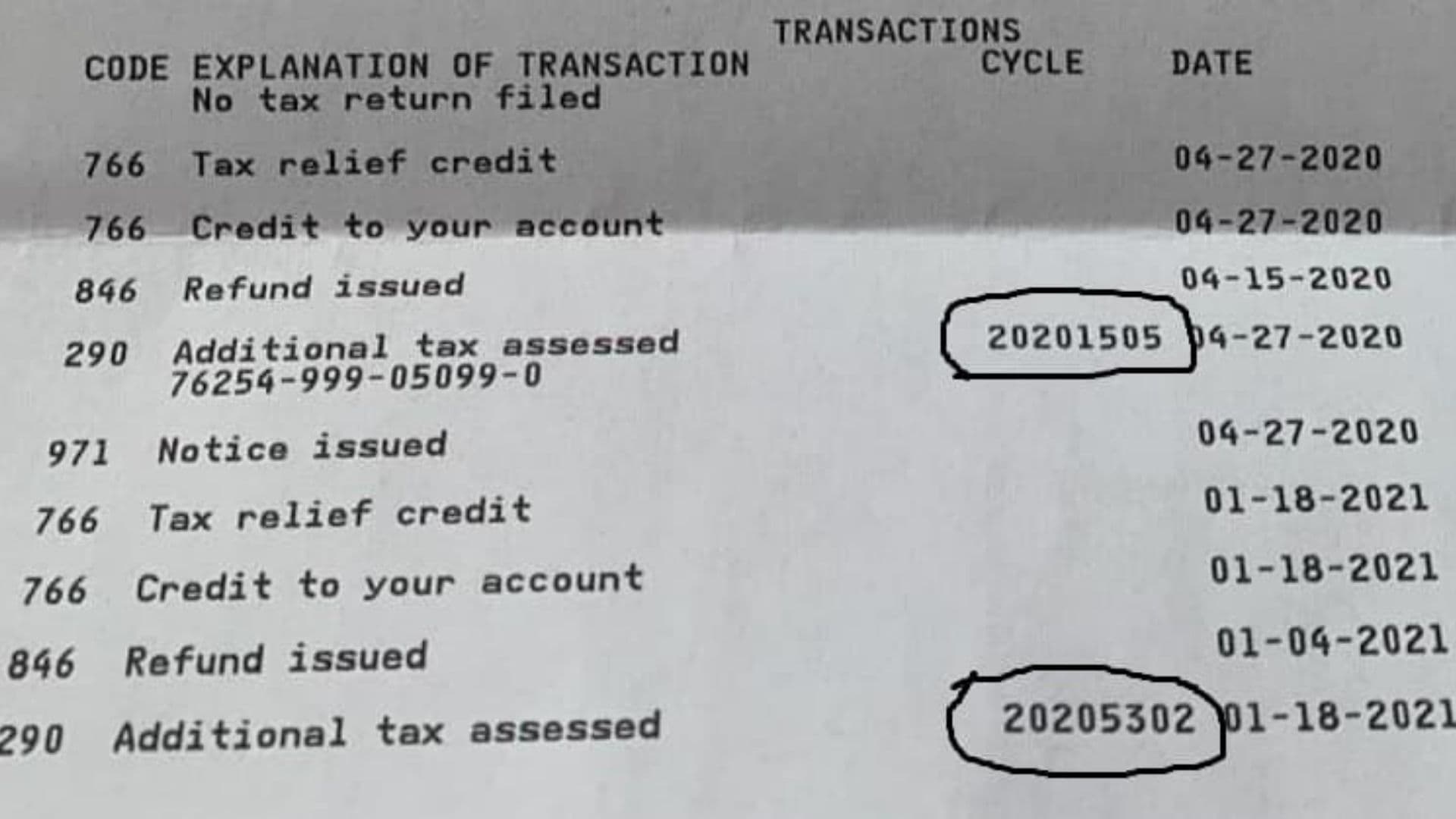 IRS Cycle Code 2026